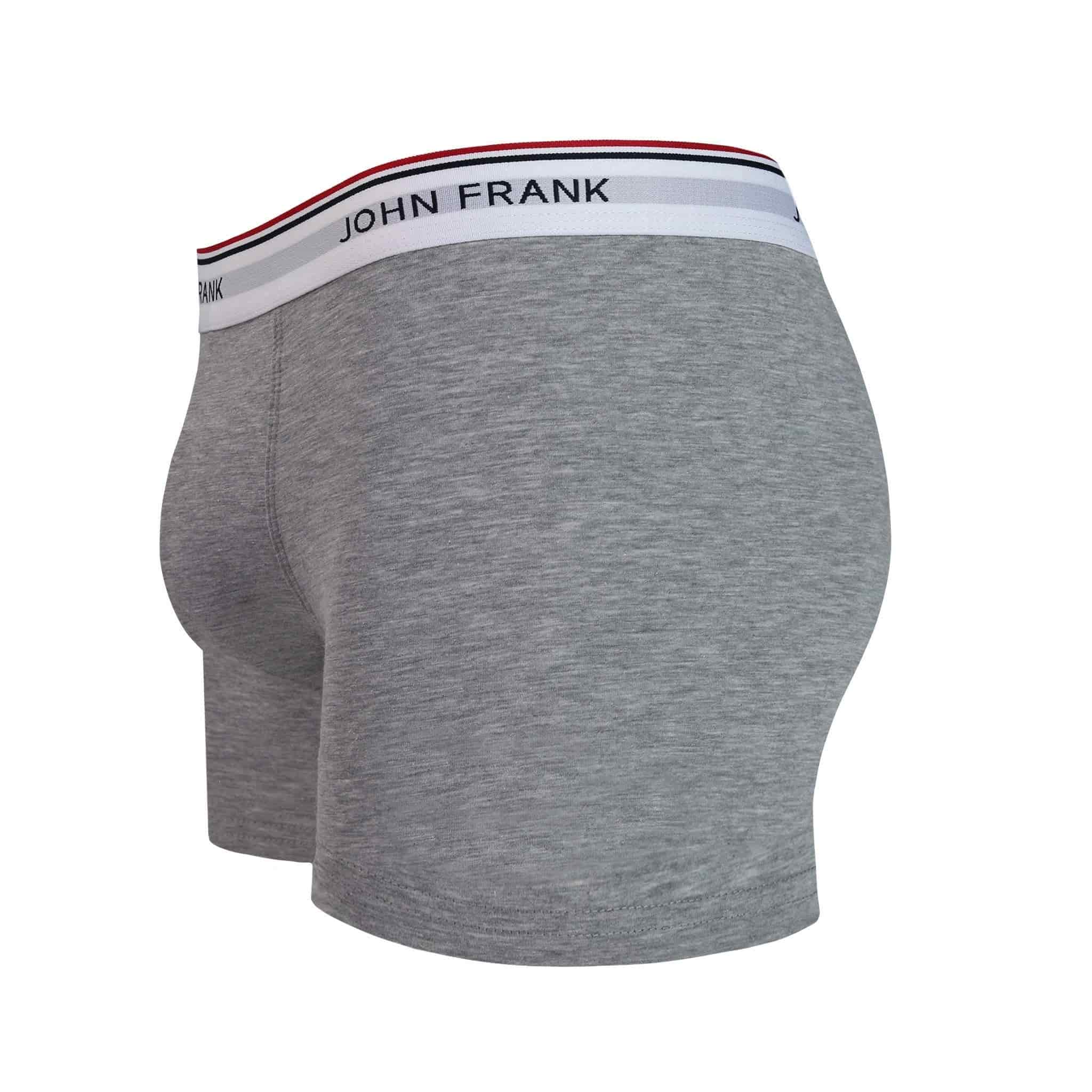 Side view of men’s 95% cotton boxer brief in stone gray with white striped waistband, contoured pouch, and tailored leg cut