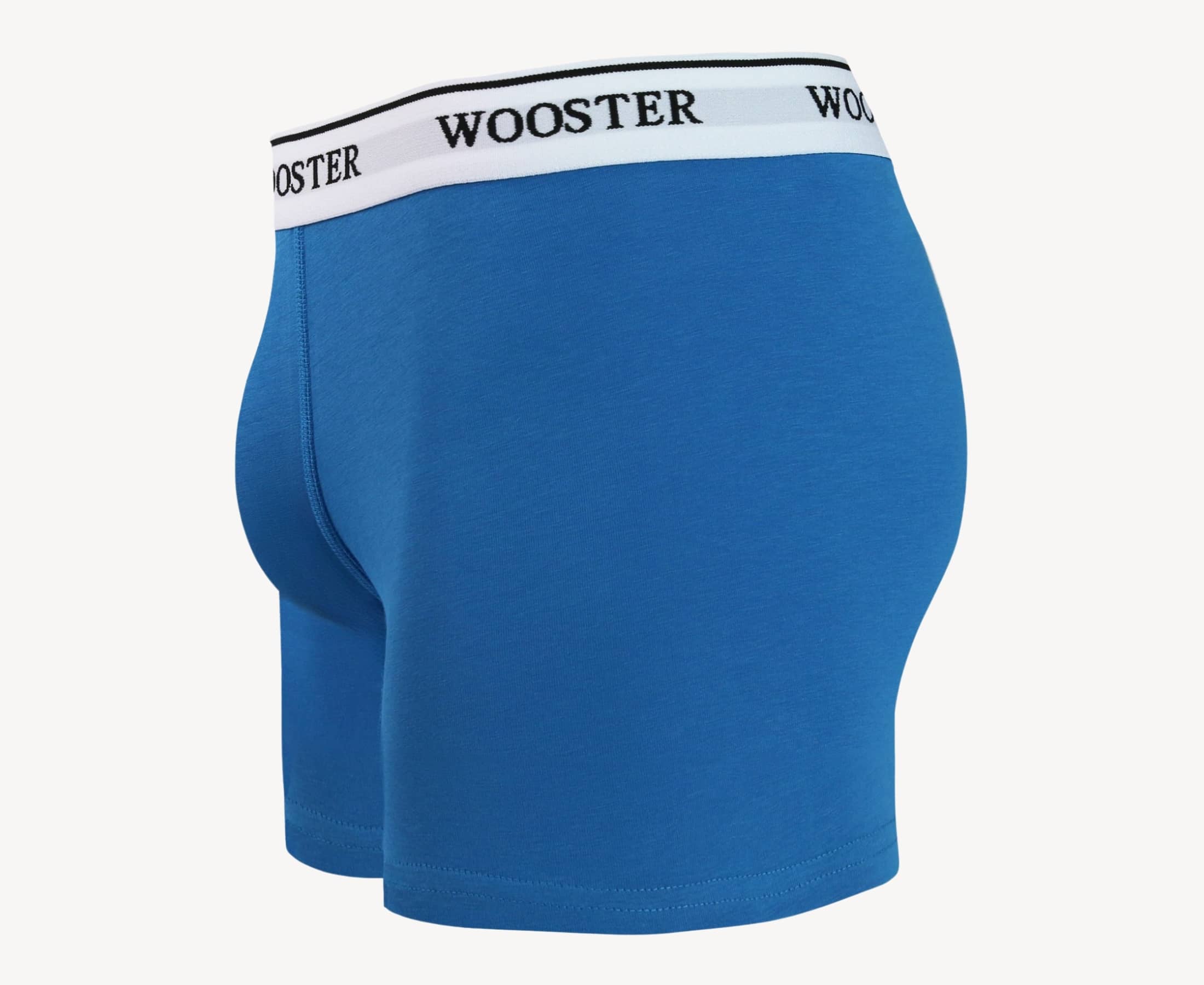 Side view of men’s 95% cotton boxer brief in azure blue showing contoured pouch and relaxed fit