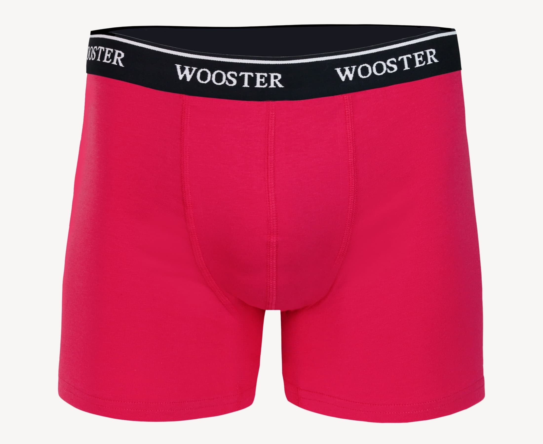 Front view of men’s 95% cotton boxer brief in hot pink with relaxed fit, soft stretch cotton, and no-roll waistband