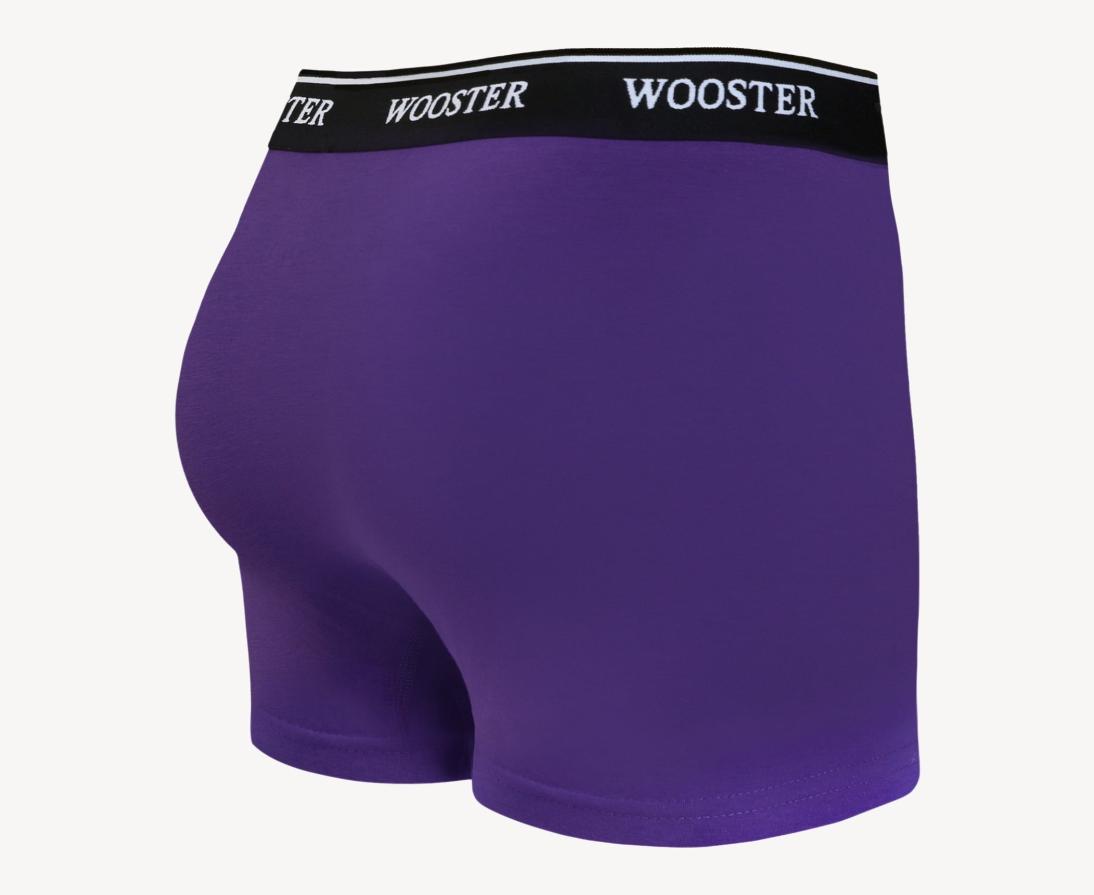 Back view of men’s 95% cotton boxer brief in mulberry with relaxed fit, vibrant color, and smooth rear panel