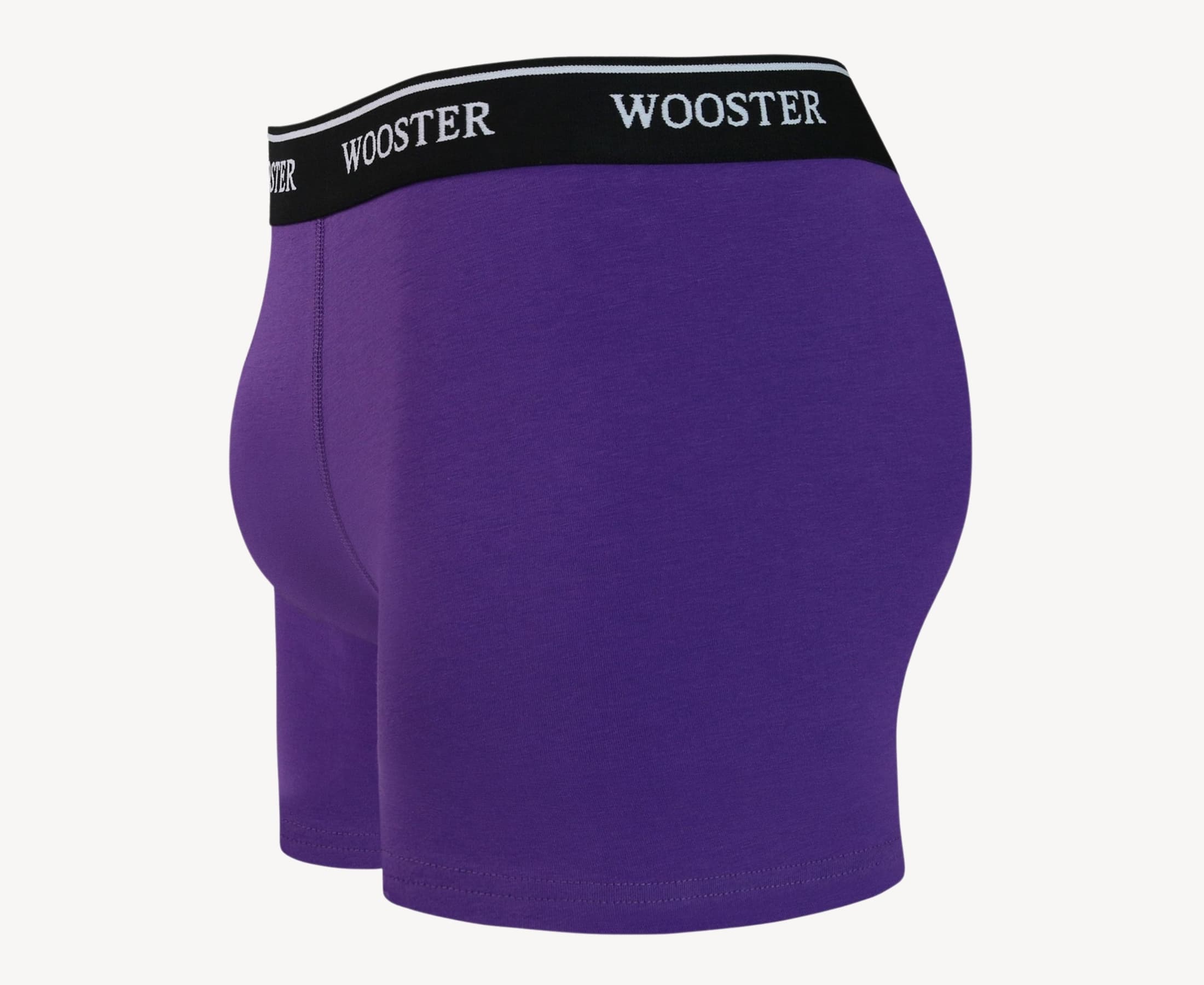 Side view of men’s 95% cotton boxer brief in mulberry showing contoured pouch and relaxed fit