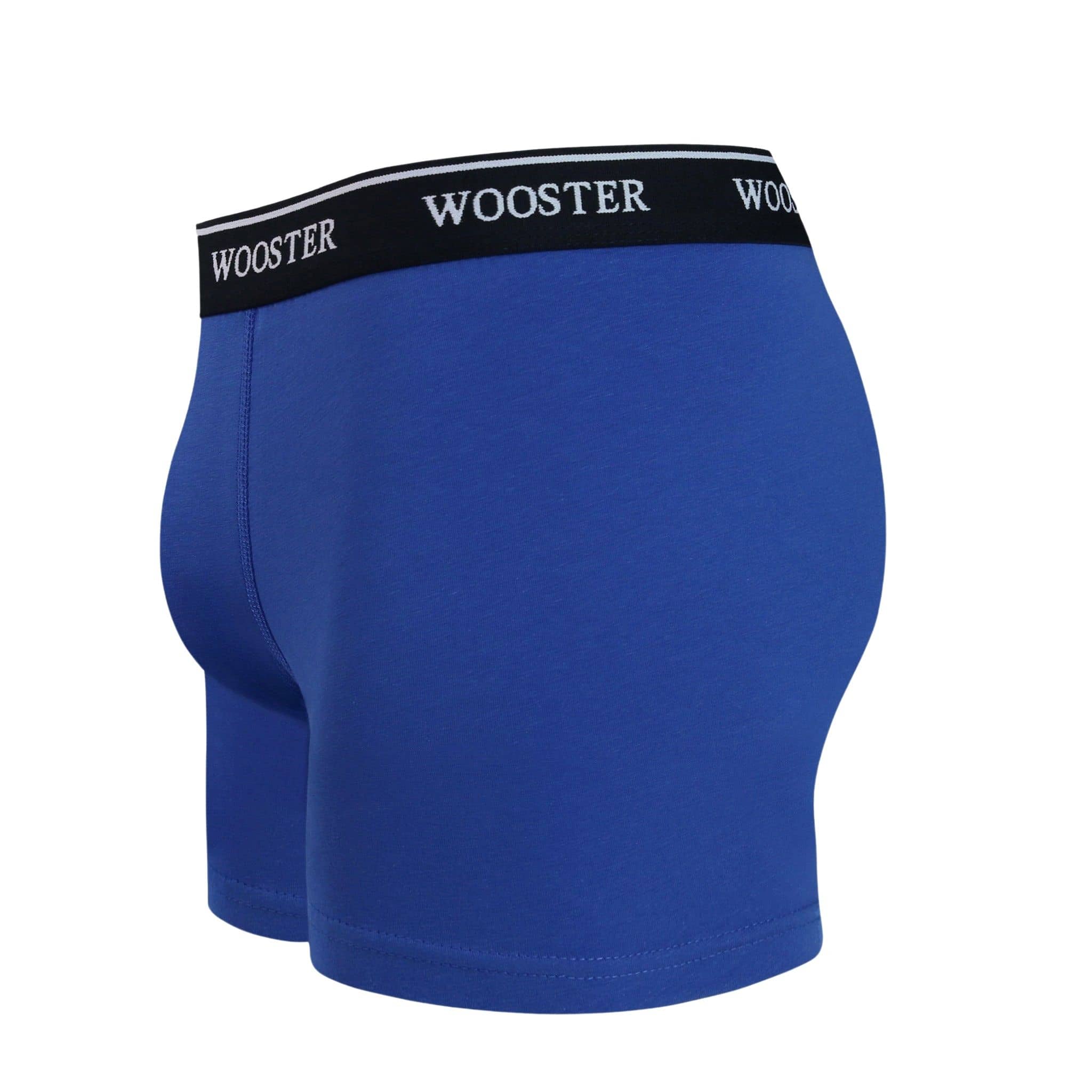 Side view of men’s 95% cotton boxer brief in royal blue showing contoured pouch and relaxed fit