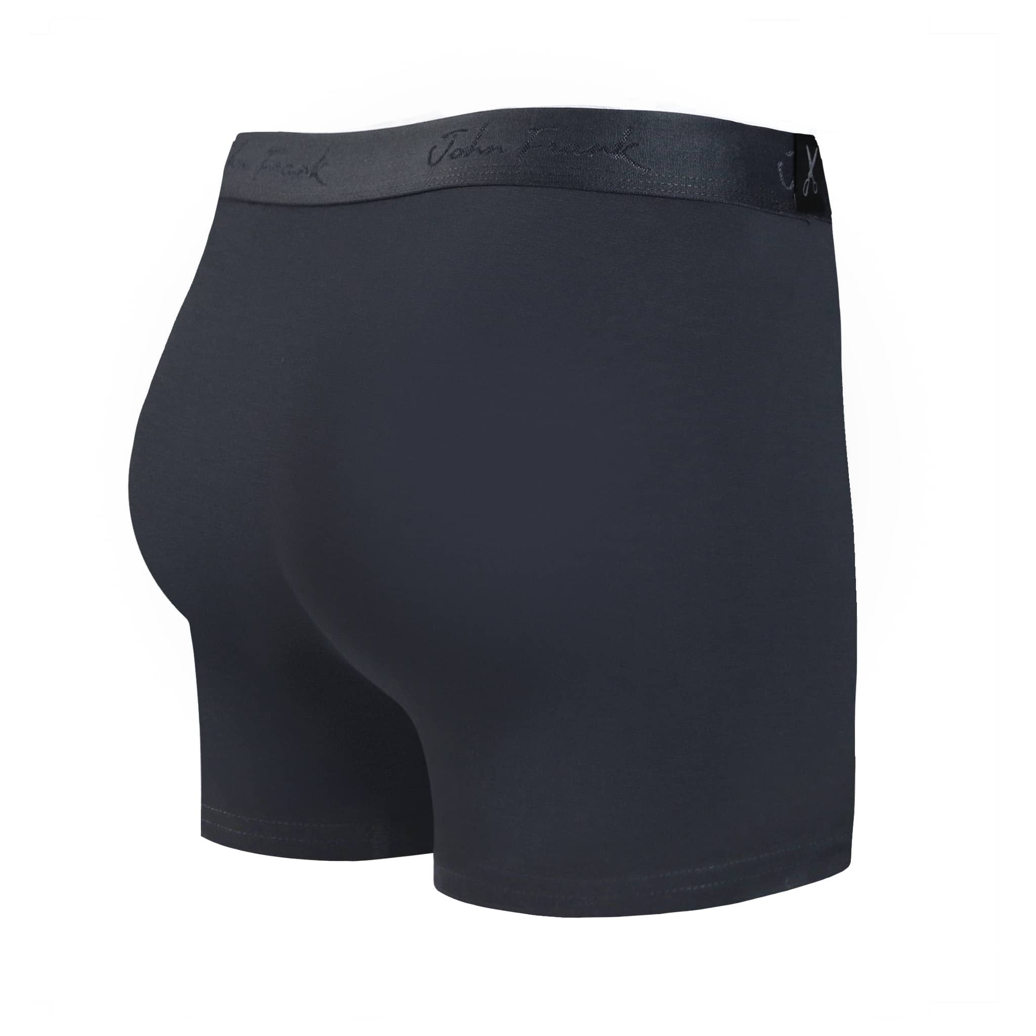 Back view of men’s 95% micromodal boxer brief in anthracite with tonal waistband featuring subtle sheen and clean rear detail