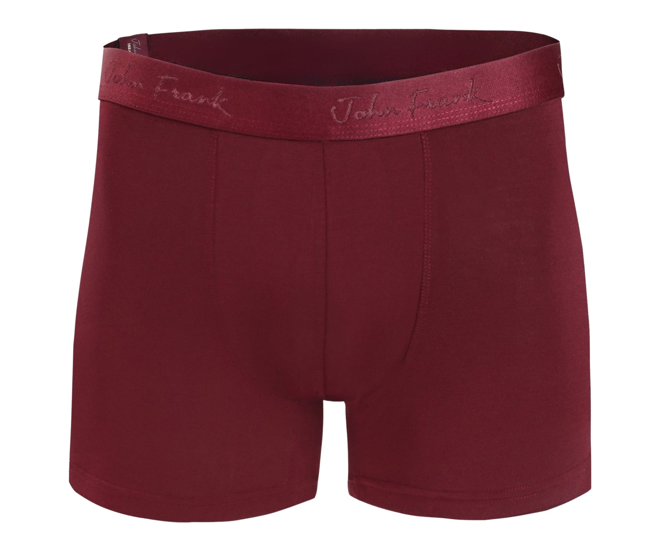 Front view of men’s 95% micromodal boxer brief in bordeaux with tonal waistband featuring subtle sheen, and soft stretch