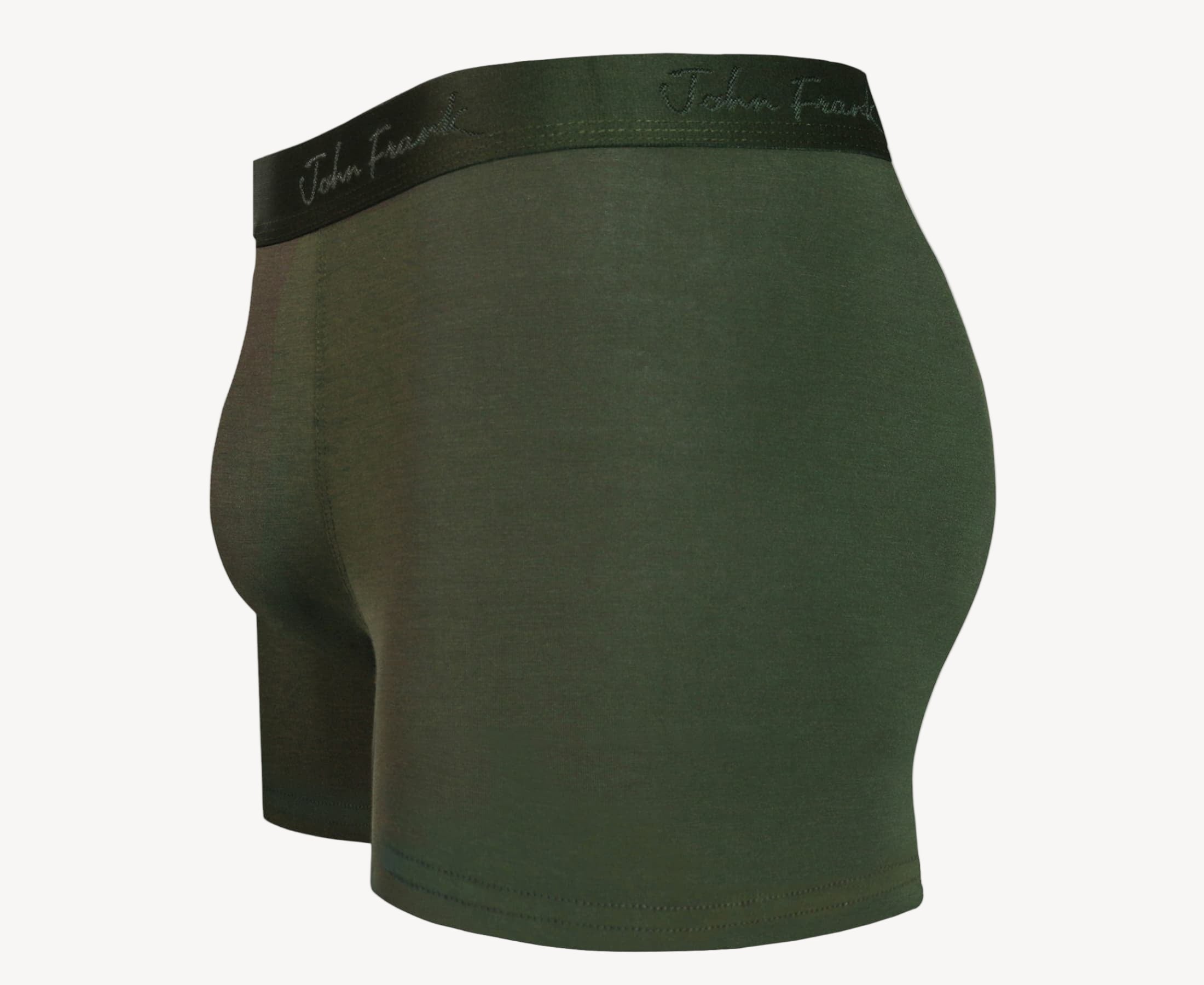 Side view of men’s 95% micromodal boxer brief in olive with contoured pouch and tailored leg cut