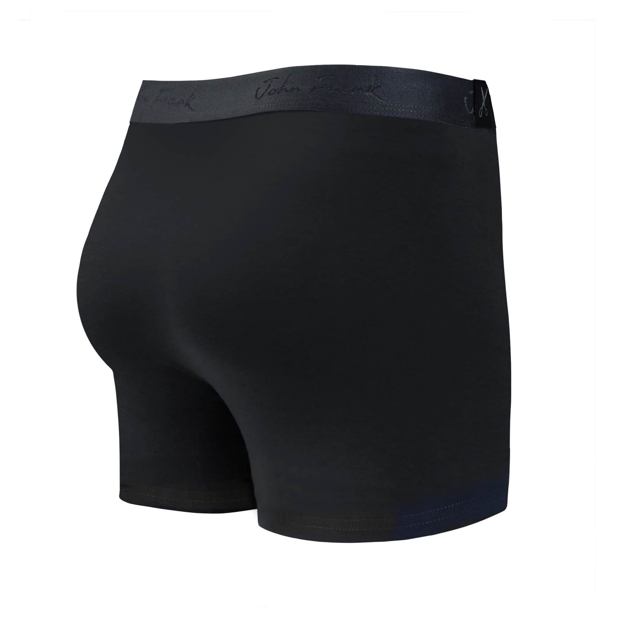 Back view of men’s 95% micromodal boxer brief in pitch black with tonal waistband featuring subtle sheen and clean rear detail