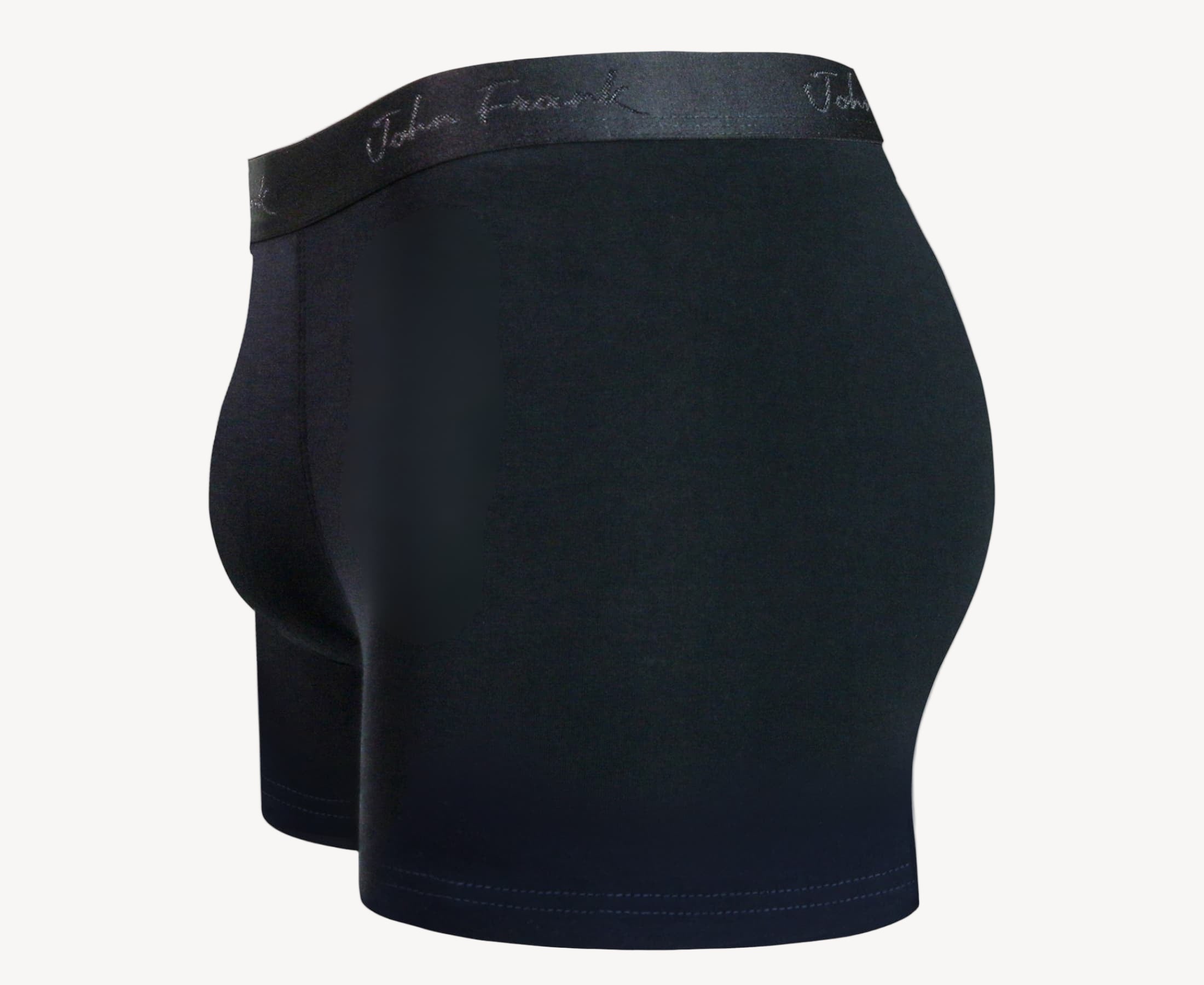 Side view of men’s 95% micromodal boxer brief in pitch black with contoured pouch and tailored leg cut