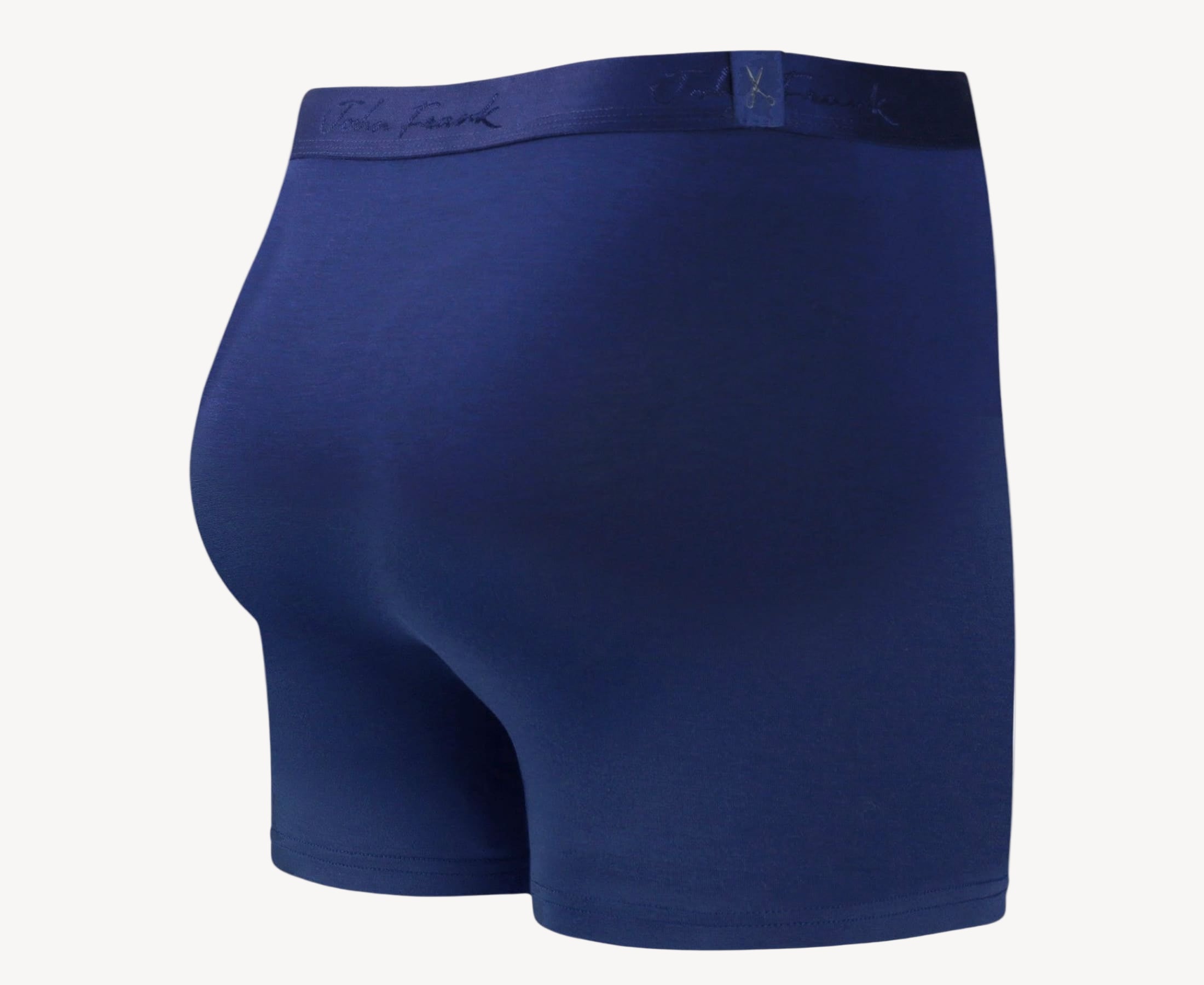 Back view of men’s 95% micromodal boxer brief in royal blue with tonal waistband featuring subtle sheen and clean rear detail