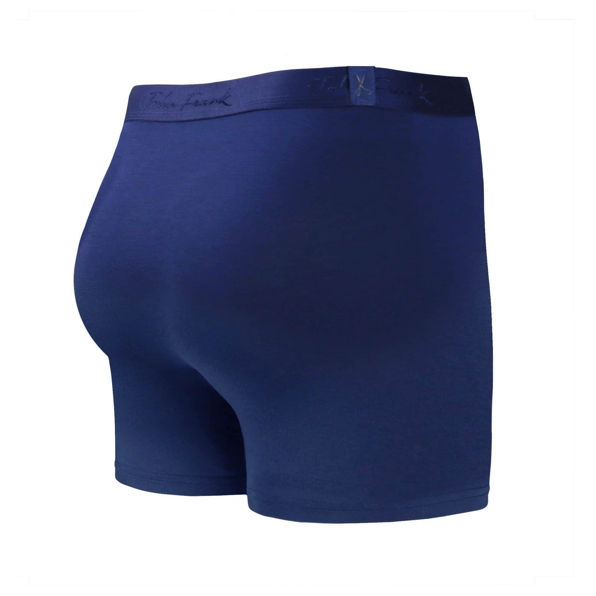 Back view of men’s 95% micromodal boxer brief in royal blue with tonal waistband featuring subtle sheen and clean rear detail