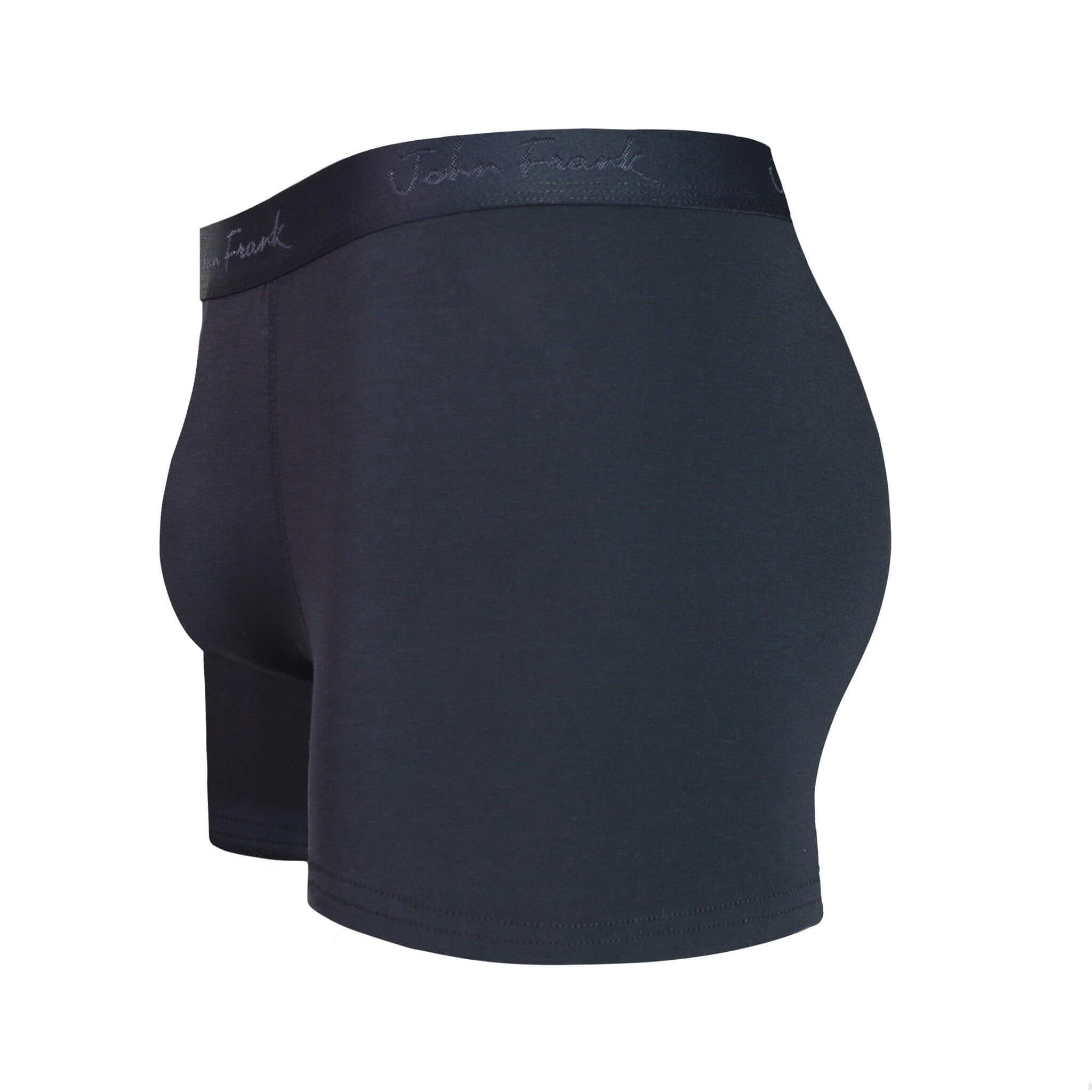 Side view of men’s 95% micromodal boxer brief in anthracite with contoured pouch and tailored leg cut