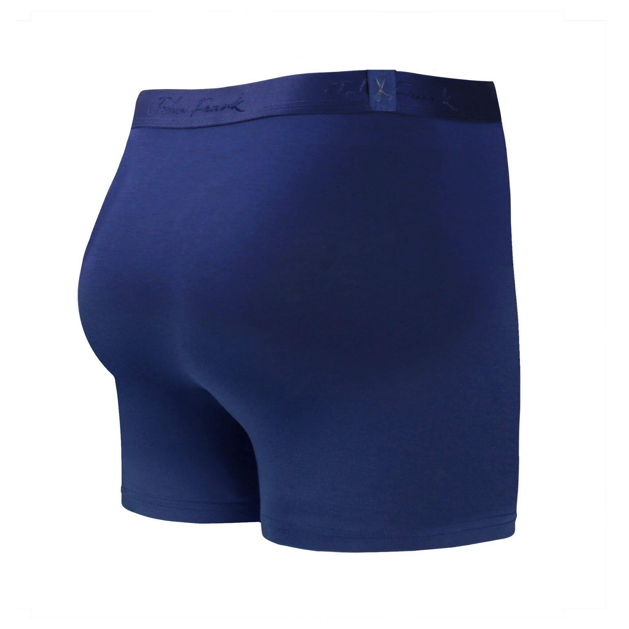Back view of men’s 95% micromodal boxer brief in royal blue with tonal waistband featuring subtle sheen and clean rear detail
