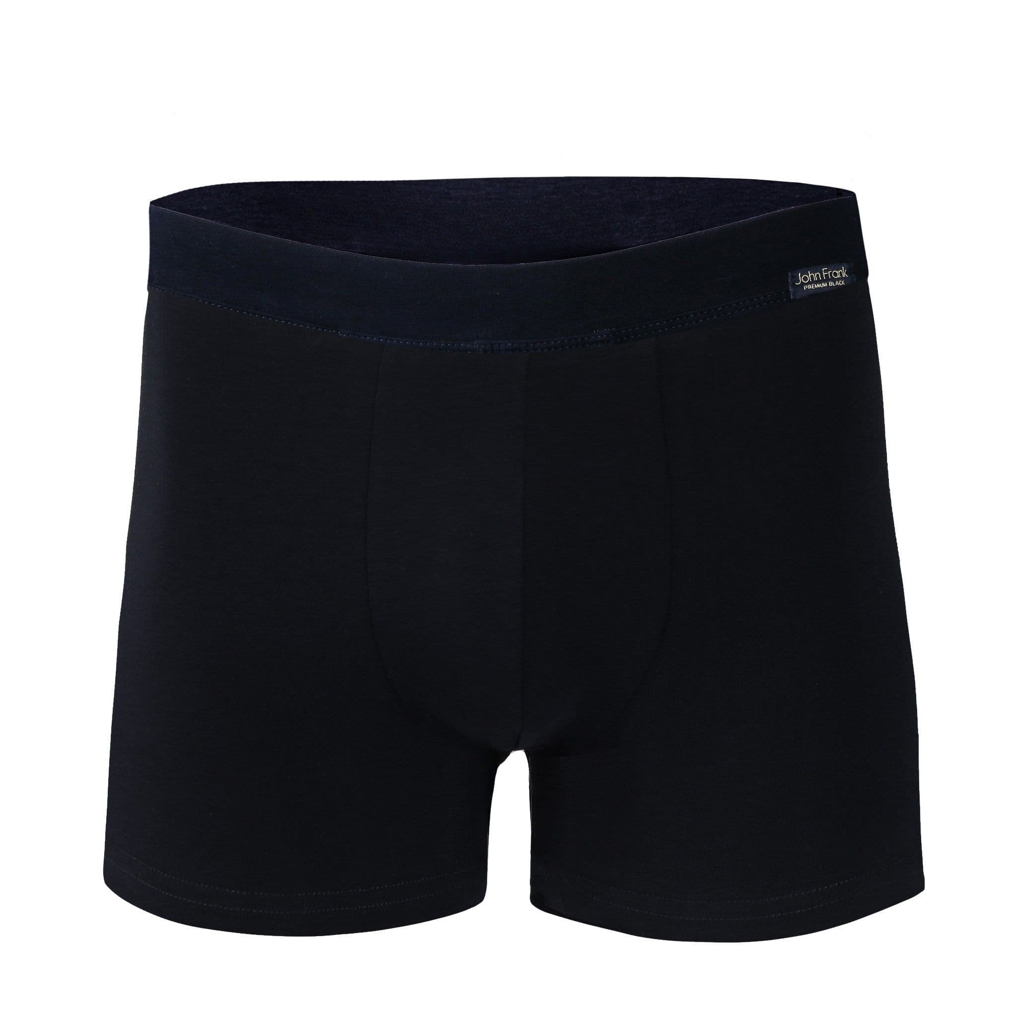 Front view of men’s 95% cotton boxer brief in pitch black with fabric-covered waistband, invisible seams and soft stretch