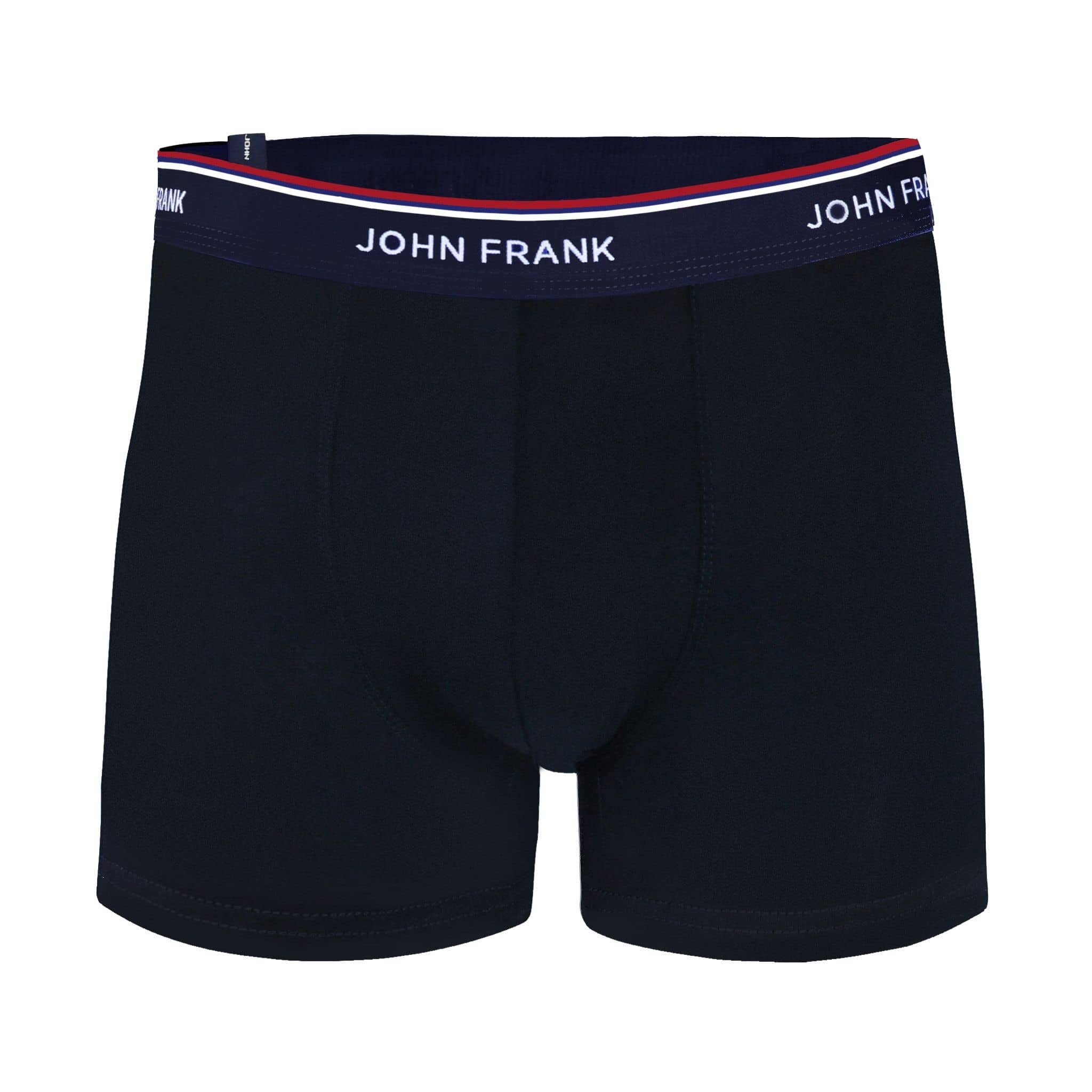 Front view of men’s 95% cotton boxer brief in midnight blue with midnight blue striped waistband and soft stretch