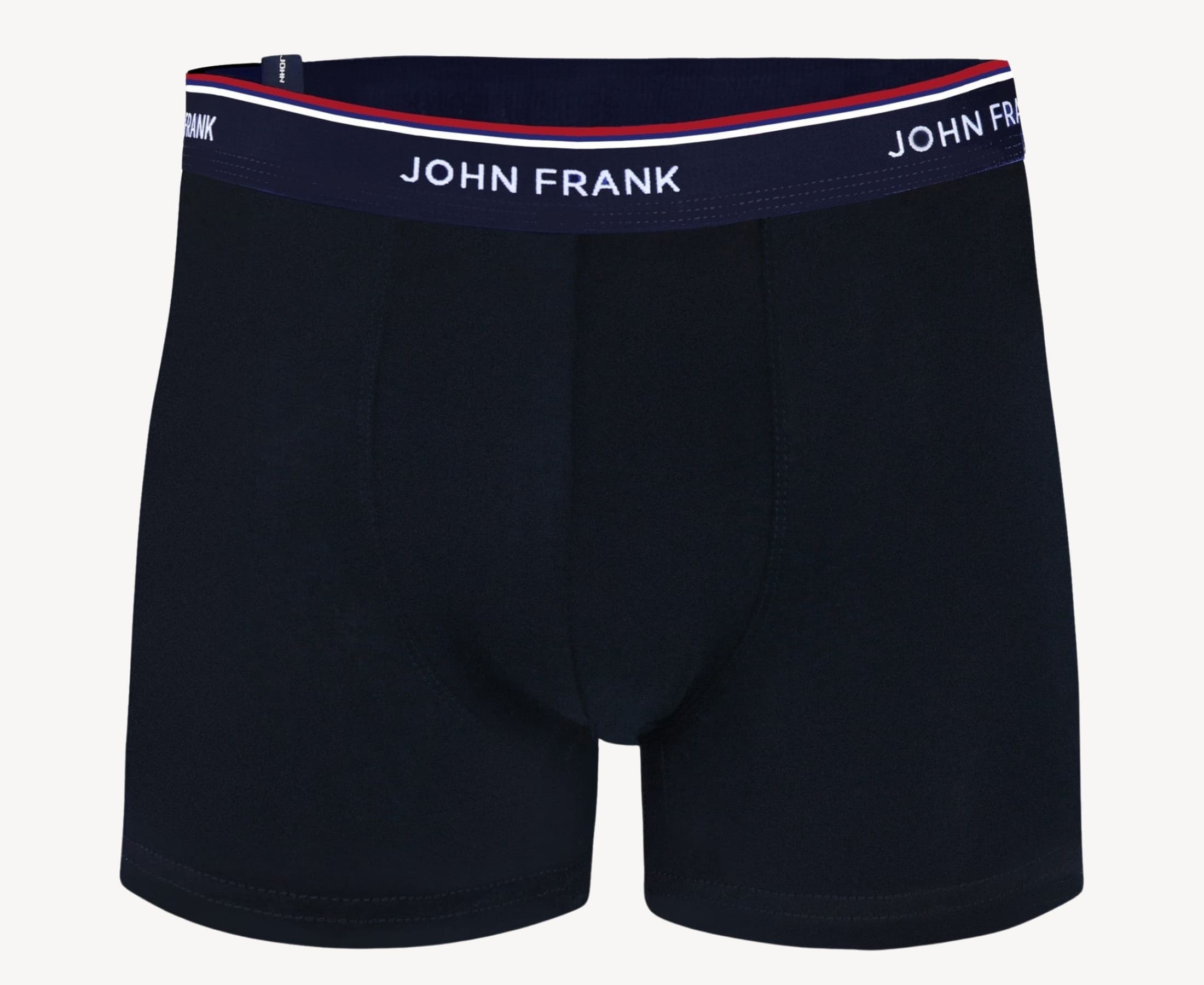 Front view of men’s 95% cotton boxer brief in midnight blue with midnight blue striped waistband and soft stretch