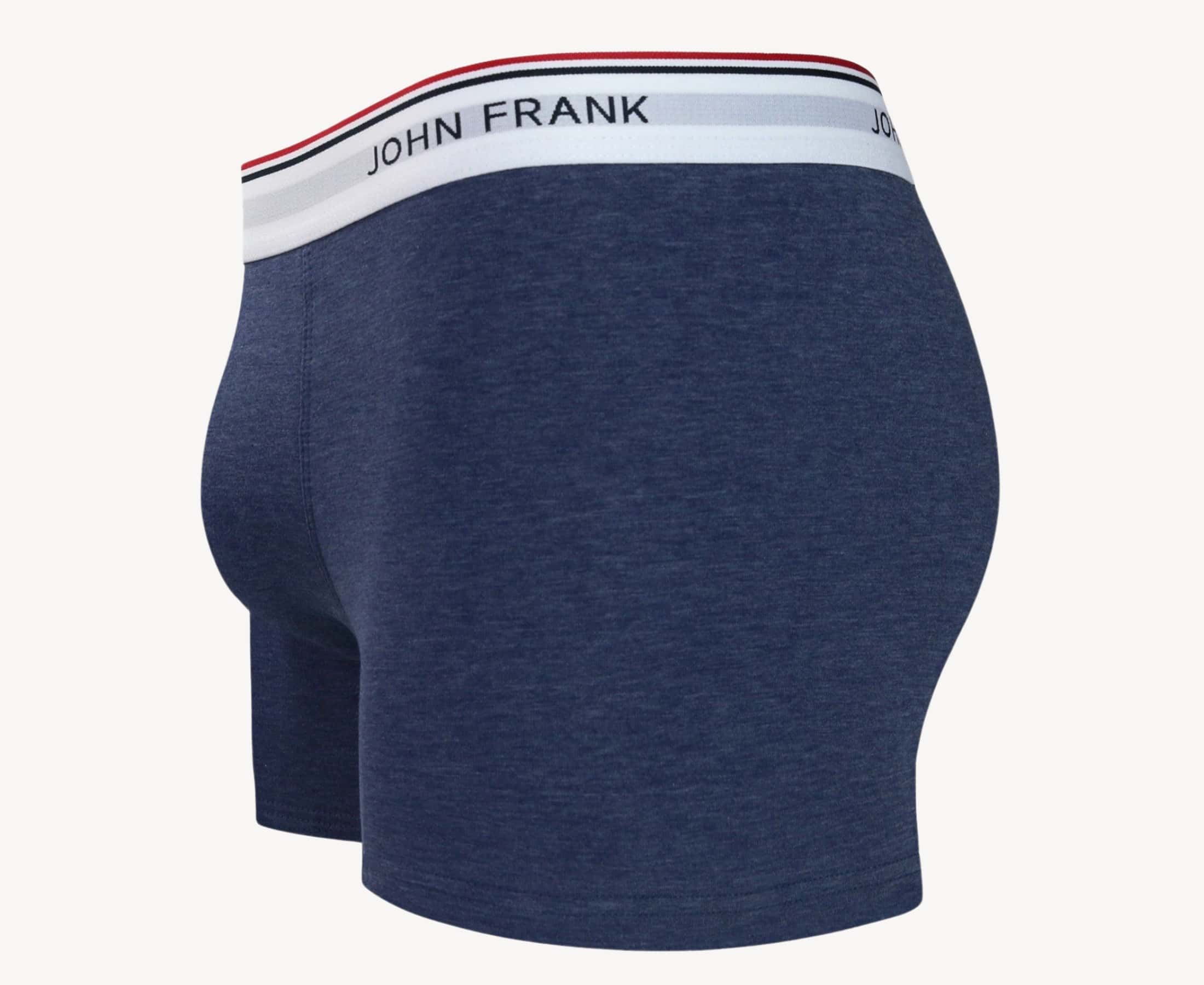Side view of men’s 95% cotton boxer brief in slate blue with white striped waistband, contoured pouch, and tailored leg cut