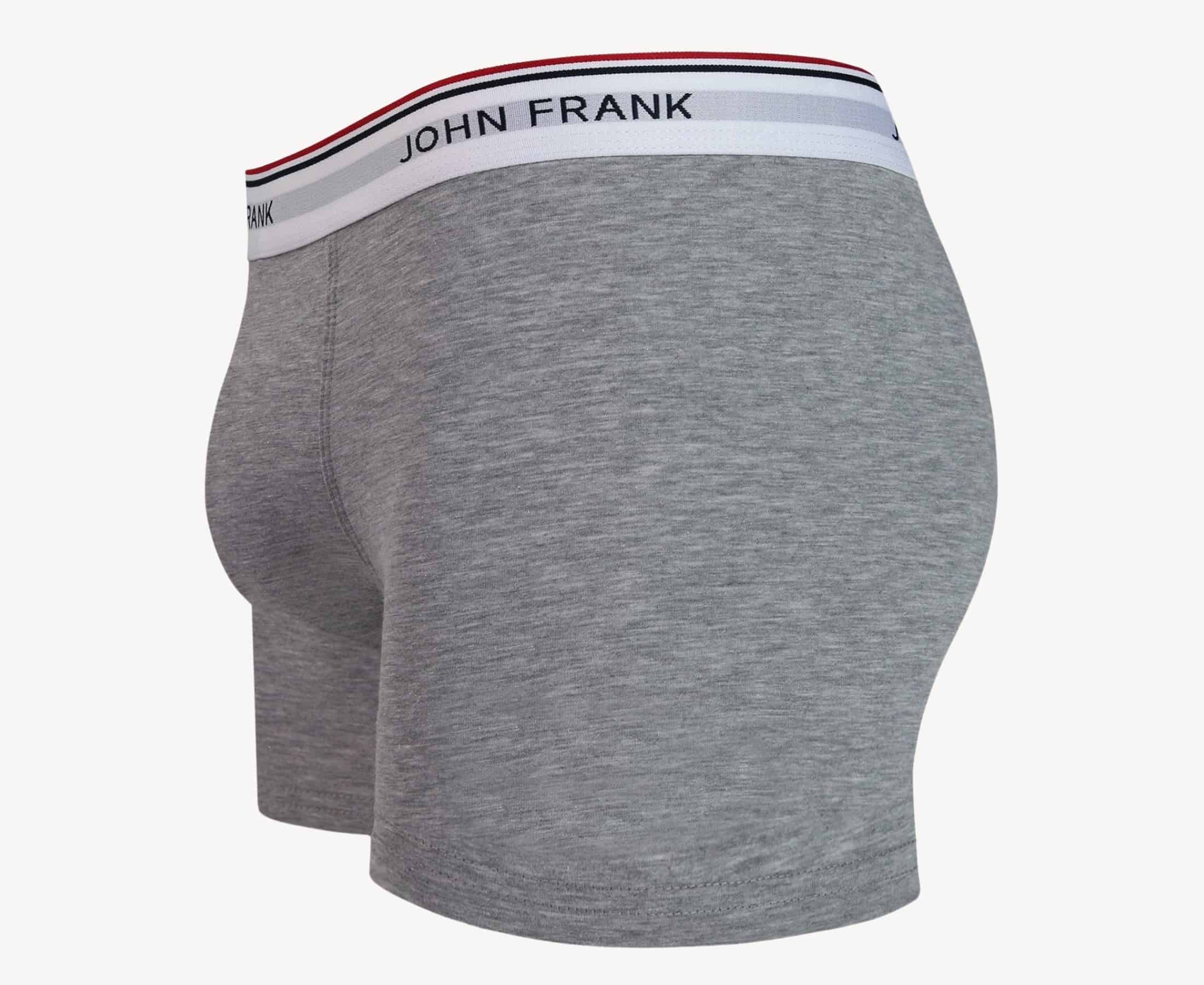 Side view of men’s 95% cotton boxer brief in stone gray with white striped waistband, contoured pouch, and tailored leg cut