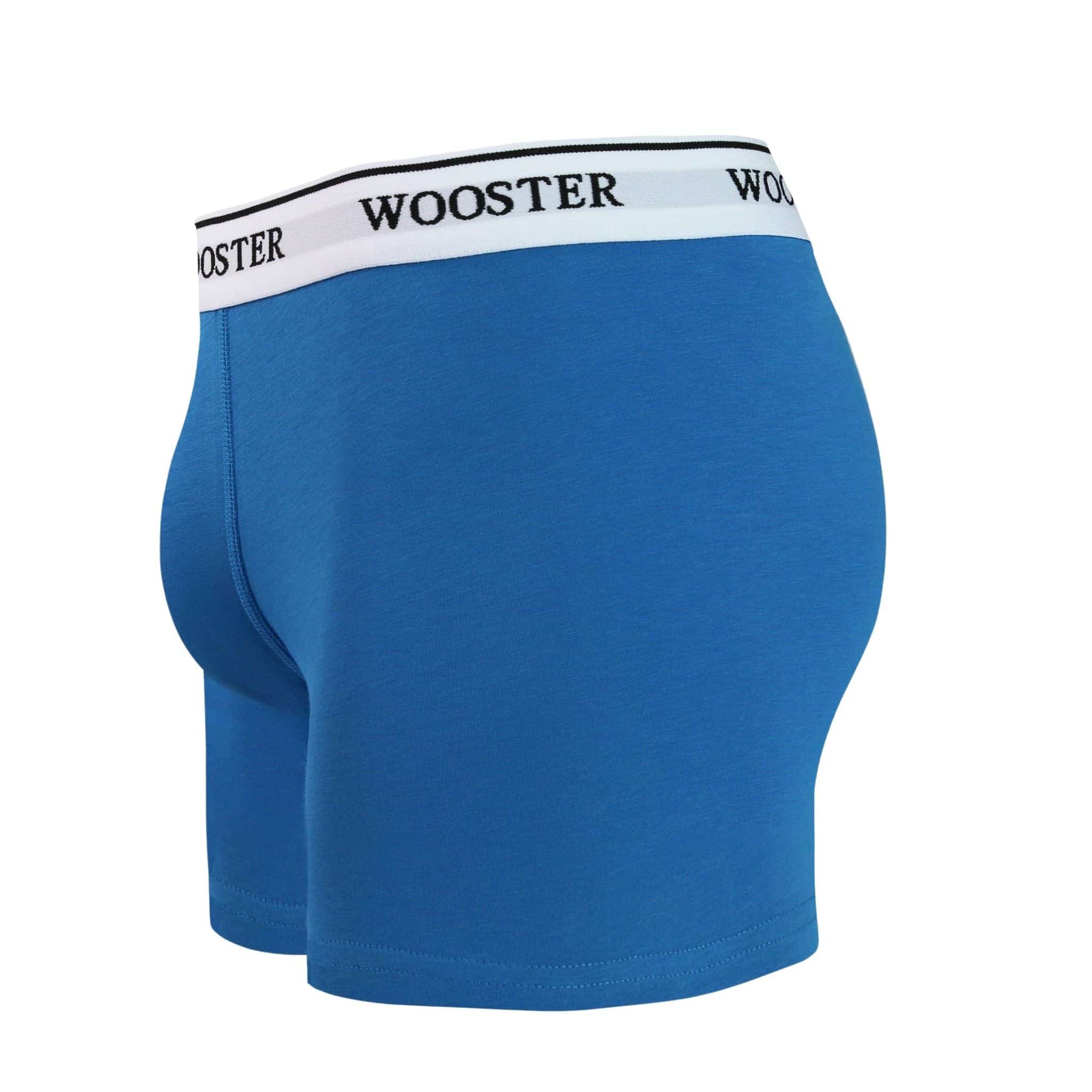 Side view of men’s 95% cotton boxer brief in azure blue showing contoured pouch and relaxed fit