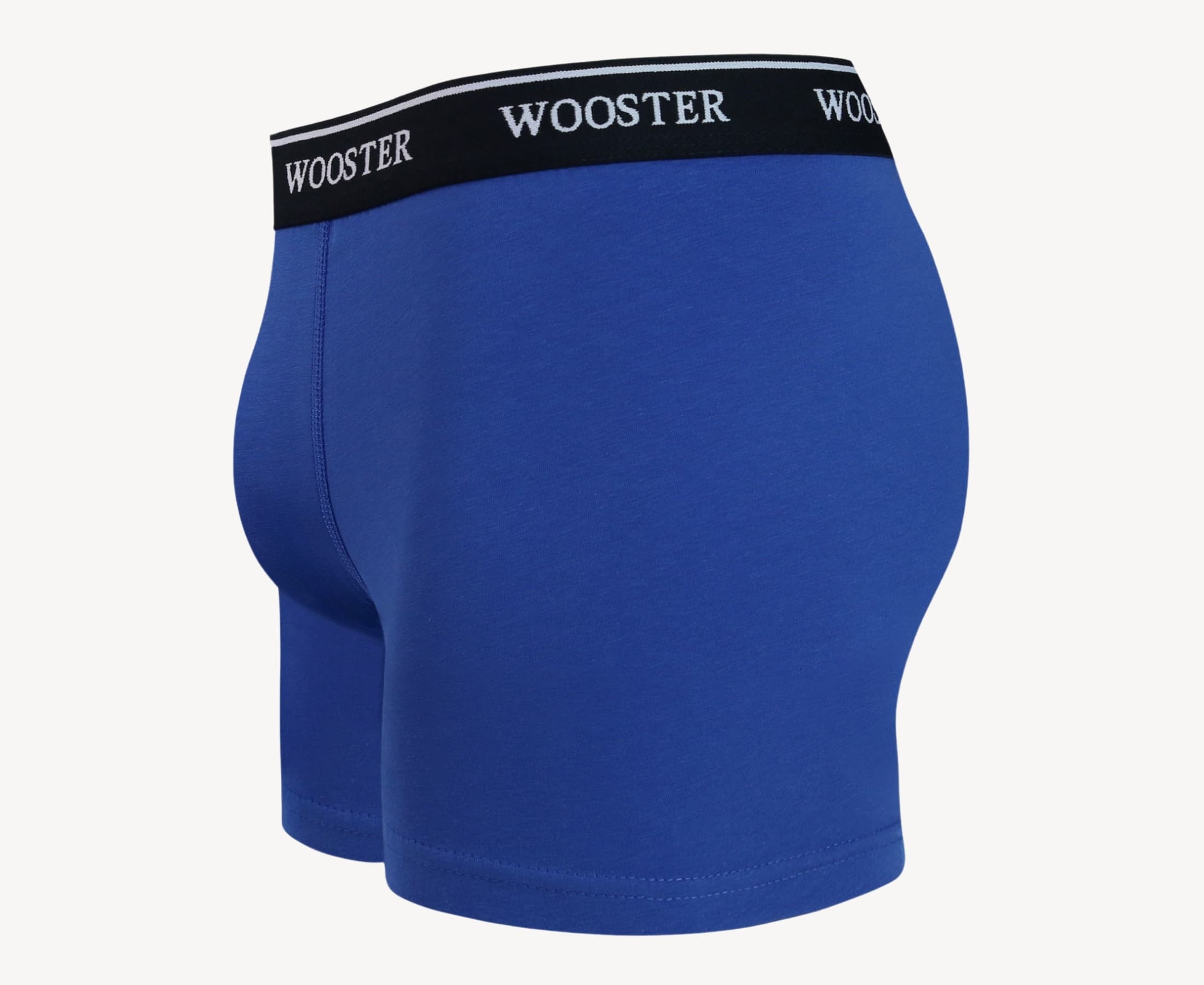 Side view of men’s 95% cotton boxer brief in royal blue showing contoured pouch and relaxed fit