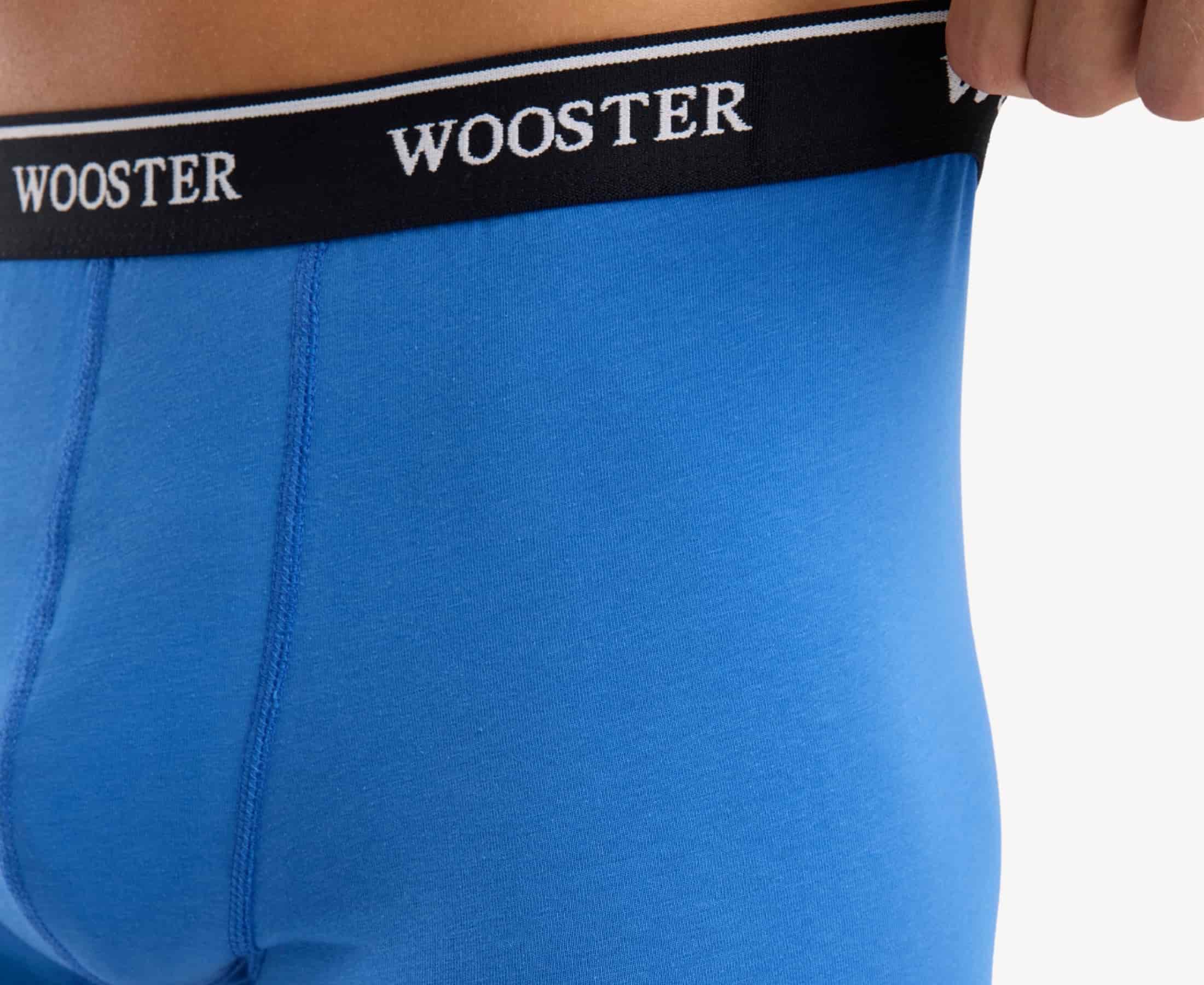 Back view of men’s 95% cotton boxer brief in sky blue with relaxed fit, showcasing waistband detail