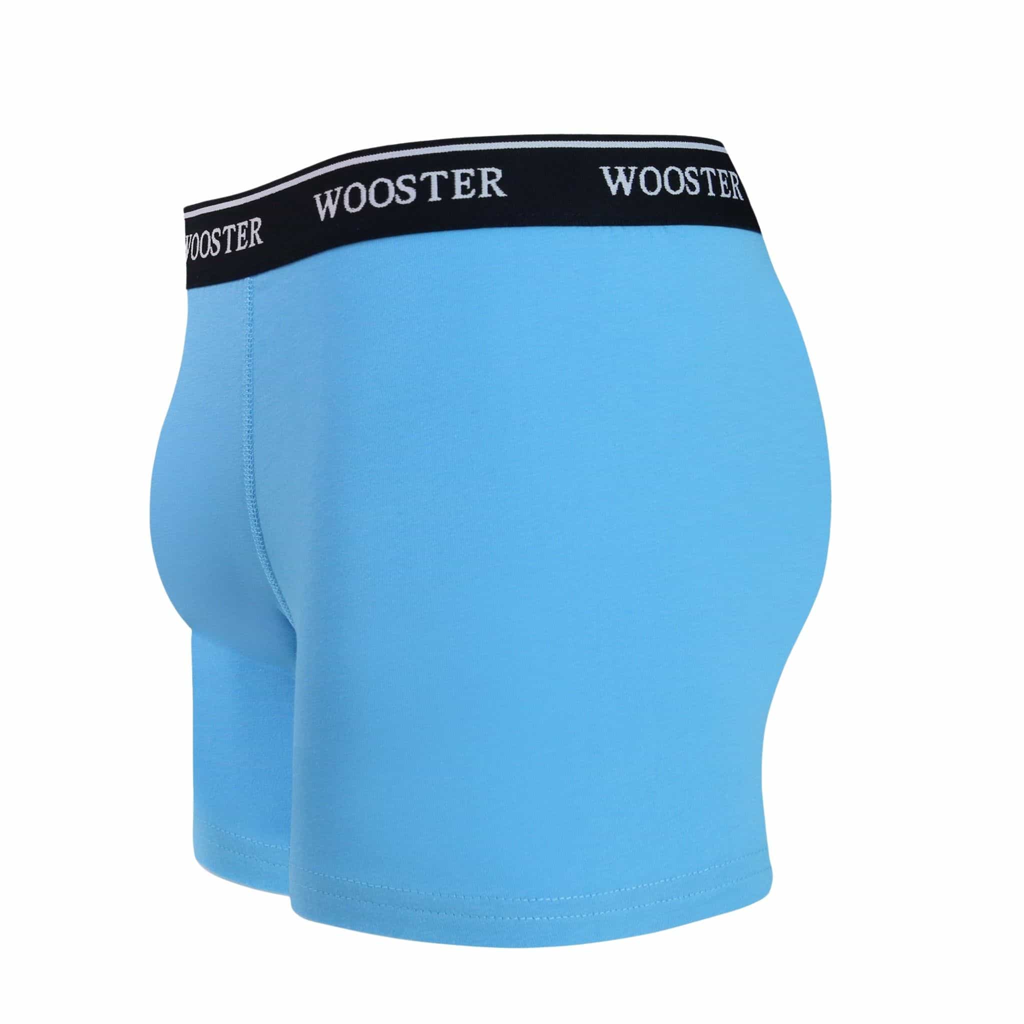 Side view of men’s 95% cotton boxer brief in sky blue showing contoured pouch and relaxed fit