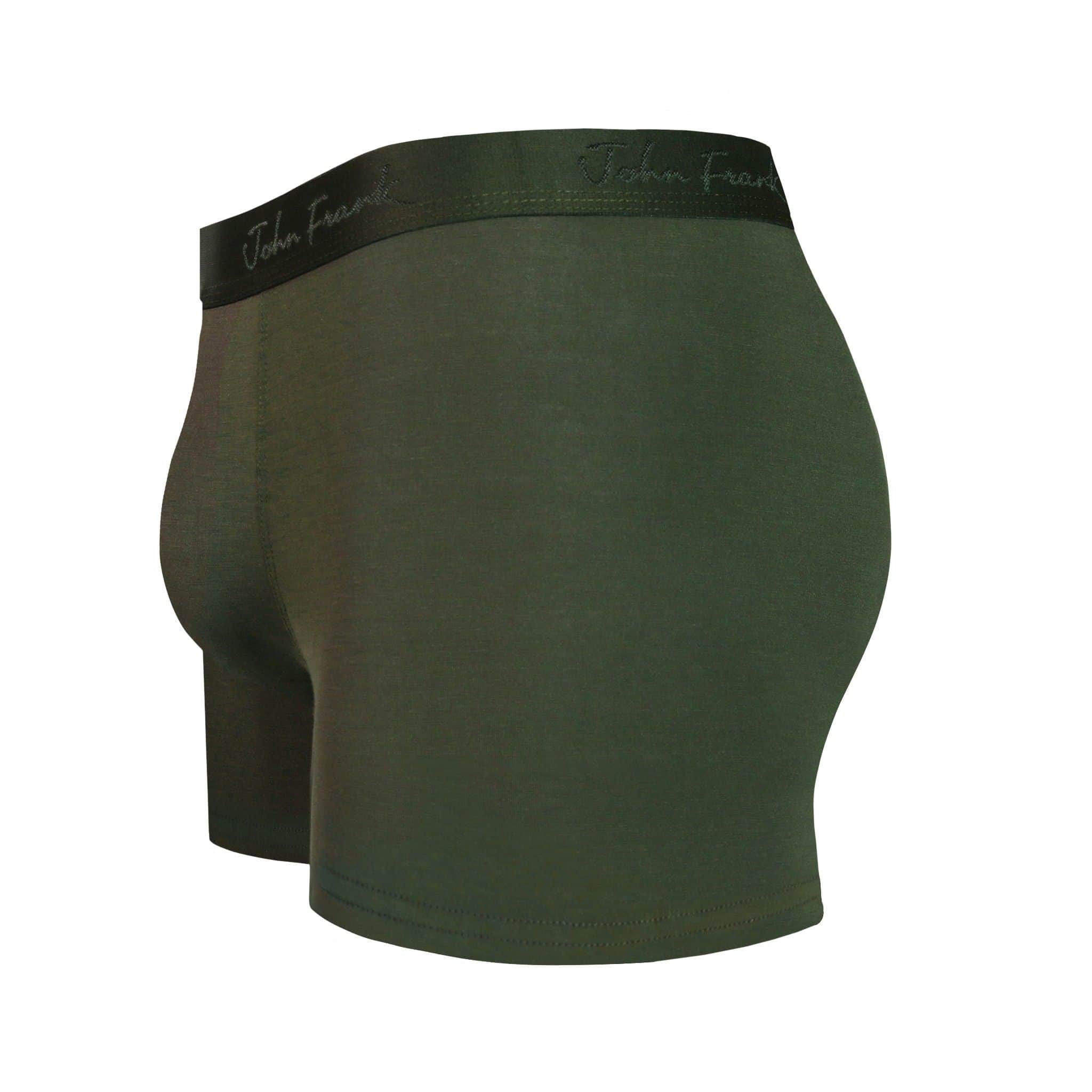 Side view of men’s 95% micromodal boxer brief in olive with contoured pouch and tailored leg cut