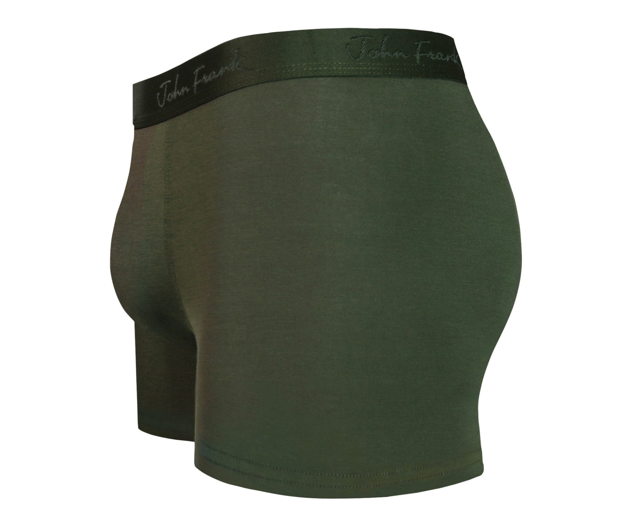 Side view of men’s 95% micromodal boxer brief in olive with contoured pouch and tailored leg cut
