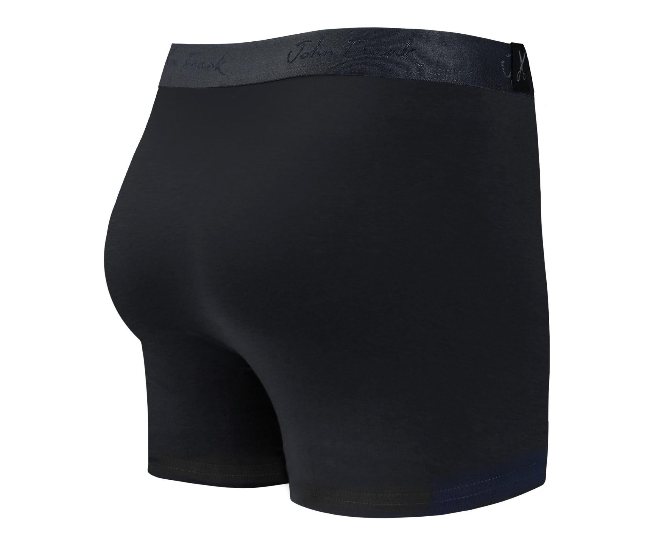 Back view of men’s 95% micromodal boxer brief in pitch black with tonal waistband featuring subtle sheen and clean rear detail