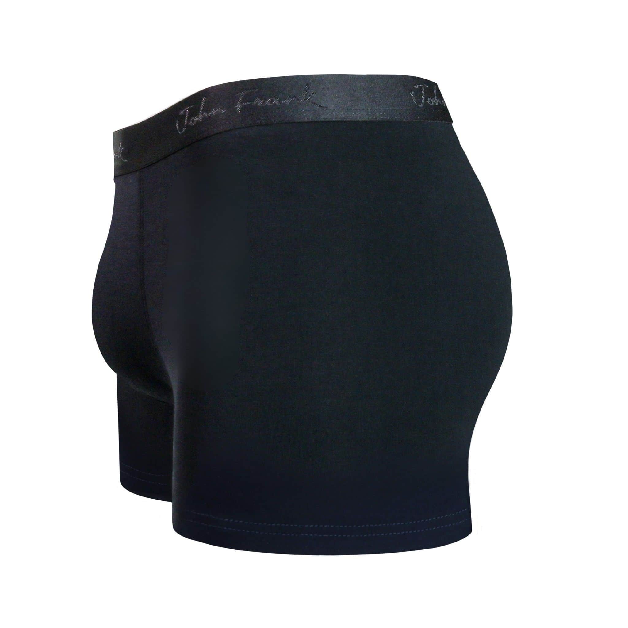 Side view of men’s 95% micromodal boxer brief in pitch black with contoured pouch and tailored leg cut