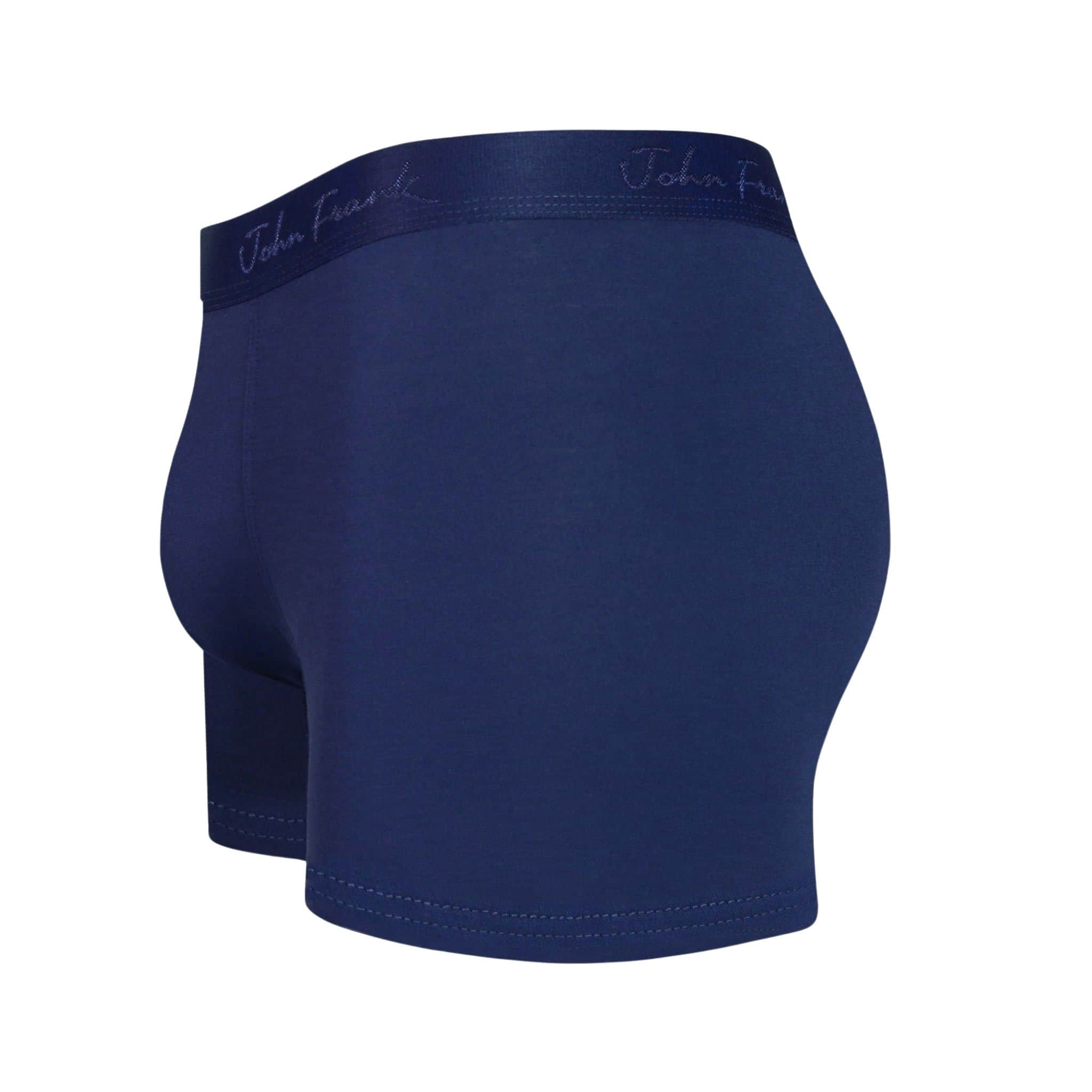 Side view of men’s 95% micromodal boxer brief in royal blue with contoured pouch and tailored leg cut